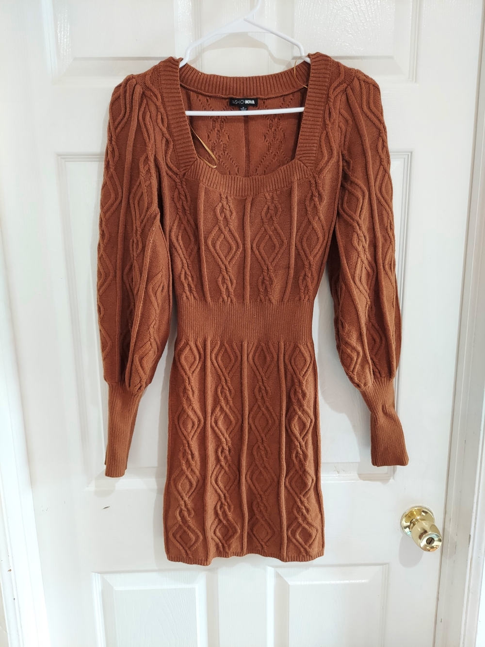 Square Neck Cable Knit Dress in Rust by Lush